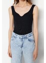 Trendyol Black Corduroy Sweetheart Bodysuit