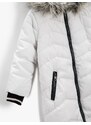Koton Inflatable Long Coat Faux Fur Detailed Hooded, Zippered with Pocket.