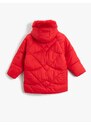 Koton Long Puffer Coat Hooded Faux Für Detailed