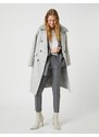 Koton Oversize Double Breasted Cachet Coat Collar Plush Detailed Fleto Pocket