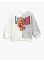 Koton College Theme with Teddy Bear Print Sweatshirt with Color Contrast Crew Neck