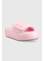 Pantofle Steve Madden Swoosh dámské, růžová barva, na platformě, SM11002446
