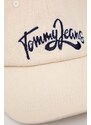 Bavlněná baseballová čepice Tommy Jeans béžová barva, s aplikací