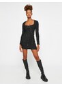 Koton Mini Dress Long Sleeve Square Neck Stony