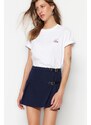 Trendyol Navy Blue Belted Mini Weave Skirt