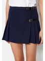 Trendyol Navy Blue Belted Mini Weave Skirt