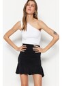 Trendyol Black Ruffle Detailed Skirt With Frills, Mini Elastic Knitted Skirt