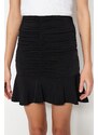 Trendyol Black Ruffle Detailed Skirt With Frills, Mini Elastic Knitted Skirt