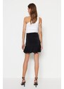 Trendyol Black Ruffle Detailed Skirt With Frills, Mini Elastic Knitted Skirt