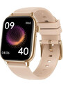 Chytré hodinky Madvell Pulsar s bluetooth voláním a EKG pudrová zlatá s pudrovým silikonovým řemínkem