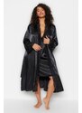 Trendyol Curve Black Plain Satin Dressing Gown