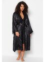 Trendyol Curve Black Plain Satin Dressing Gown