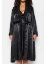 Trendyol Curve Black Plain Satin Dressing Gown