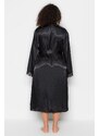 Trendyol Curve Black Plain Satin Dressing Gown