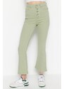 Trendyol Mint High Waist Crop Flare Jeans With Buttons In The Front