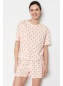 Trendyol Light Pink 100% Cotton Heart Patterned T-shirt-Shorts Knitted Pajamas Set