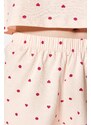 Trendyol Light Pink 100% Cotton Heart Patterned T-shirt-Shorts Knitted Pajamas Set