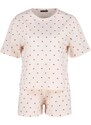 Trendyol Light Pink 100% Cotton Heart Patterned T-shirt-Shorts Knitted Pajamas Set