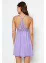 Trendyol Lilac Lace and Back Detail Viscose Knitted Nightshirt