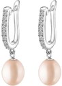 Gaura Pearls Stříbrné náušnice s růžovou perlou Sierra, stříbro 925/1000