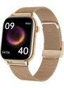 Chytré hodinky Madvell Pulsar s bluetooth voláním a EKG pudrová zlatá s pudrovým zlatým kovovým řemínkem