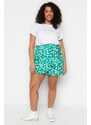 Trendyol Curve Green Floral Pattern Woven Tie Short Skirt