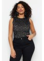 Trendyol Curve Black Wrap-around Fine Tricot Blouse with a Shine