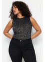 Trendyol Curve Black Wrap-around Fine Tricot Blouse with a Shine