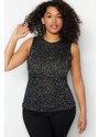 Trendyol Curve Black Wrap-around Fine Tricot Blouse with a Shine