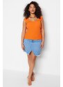 Trendyol Curve Orange Sweetheart Collar Wrapping, Thin Knitwear Blouse