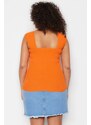 Trendyol Curve Orange Sweetheart Collar Wrapping, Thin Knitwear Blouse