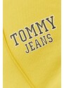 Bavlněná mikina Tommy Jeans pánská, žlutá barva, s kapucí, s potiskem