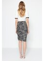 Trendyol Brown Printed High Waist Mini Knitted Mini Skirt With Pleats and Slits