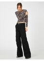 Koton Pleated Crop T-Shirt Crew Neck Long Sleeve