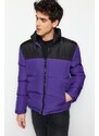 Trendyol Pánský fialový kabát s vysokým výstřihem Color Block Coat