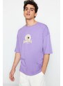 Trendyol Dark Lilac Oversize Back Printed Short Sleeve T-Shirt