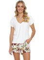 DN Nightwear Dámské pyžamo Naturalia bílé s květinami
