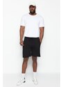 Trendyol Plus Size Black Regular/Regular Fit Medium Size Elastic Waist Color Paneled Shorts