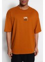 Trendyol Orange Oversize/Wide-Fit Text Print Short Sleeve 100% Cotton T-Shirt