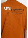 Trendyol Orange Oversize/Wide-Fit Text Print Short Sleeve 100% Cotton T-Shirt