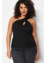 Trendyol Curve Black Wrapped One-Shoulder Thin Knitwear Blouse with Accessories