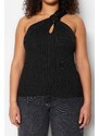 Trendyol Curve Black Wrapped One-Shoulder Thin Knitwear Blouse with Accessories