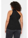 Trendyol Curve Black Wrapped One-Shoulder Thin Knitwear Blouse with Accessories