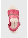 Sandály Calvin Klein Jeans WEDGE SANDAL WEBBING dámské, růžová barva, na klínku, YW0YW00959