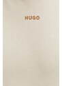 Bavlněná mikina HUGO pánská, béžová barva, s kapucí, hladká