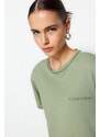 Trendyol Green 100% Cotton Cocoa Stitched and Printed Relaxed/Wide Relaxed Cut Knitted T-Shirt