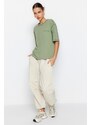 Trendyol Green 100% Cotton Cocoa Stitched and Printed Relaxed/Wide Relaxed Cut Knitted T-Shirt