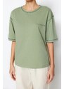 Trendyol Green 100% Cotton Cocoa Stitched and Printed Relaxed/Wide Relaxed Cut Knitted T-Shirt