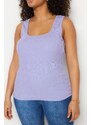 Trendyol Curve Lilac Basic Corduroy Knitted Square Collar Singlet