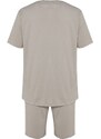 Trendyol Stone Regular Fit Crew Neck Pajamas Set